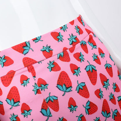 Donna – A-lijn Minirok met Kersenprint en Hoge Taille