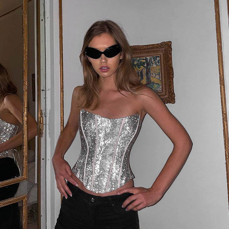 Natasha – Glanzend Afslankend Korset Tube Top