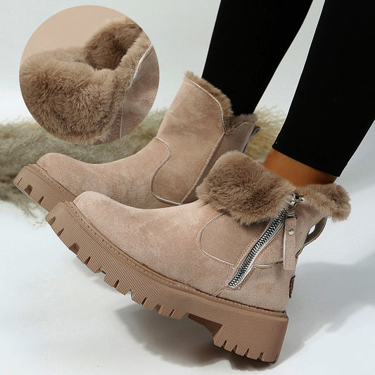 Alison – Dikke Pluche Sneeuwlaarzen van Premium Vegan Suede met Antislipzool