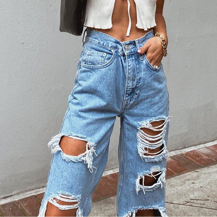 Anna – Smal gesneden damesjeans met scheuren