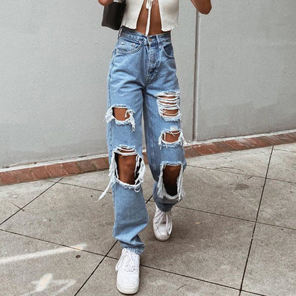 Anna – Smal gesneden damesjeans met scheuren