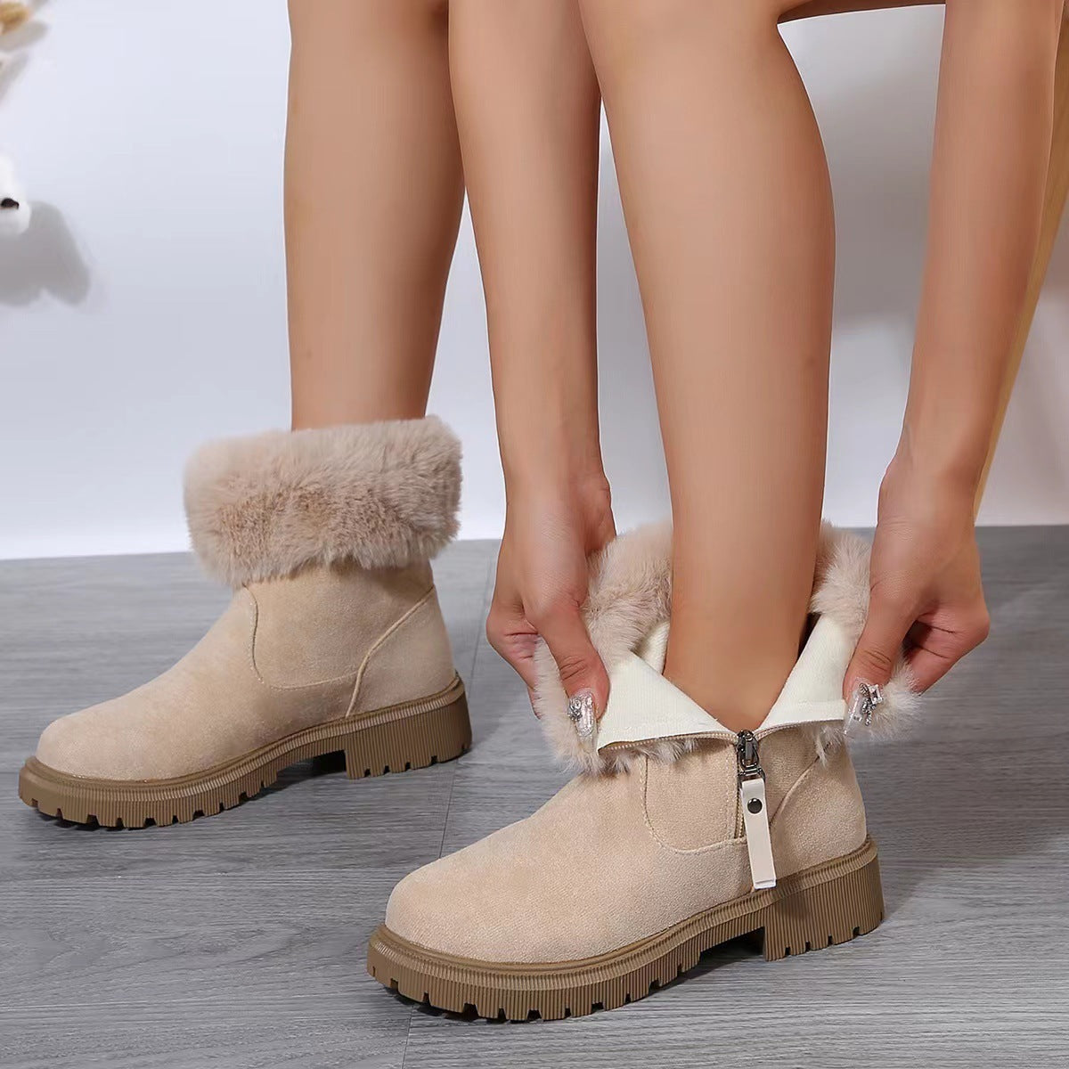 Juliet – Warme Pluchen Laarzen voor Dames met Ritssluiting