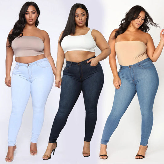 Hayley – Hoogwaardige elastische denim potloodbroek in grote maten