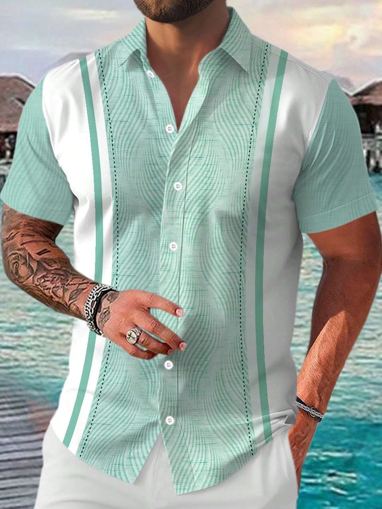 Steve – Casual Geometrisch Kortemouwen Shirt voor Heren