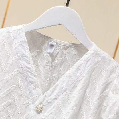 Rachael – Katoenen Blouse met Pofmouwen en Borduurwerk
