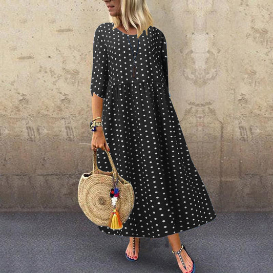 Leah – Elegante Polka Dot Tuniekjurk met Halflange Mouwen