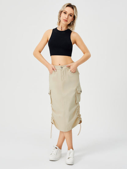 Amelia – Langer Cargo-Rock für Damen mit hohem Bund und Frontschlitz