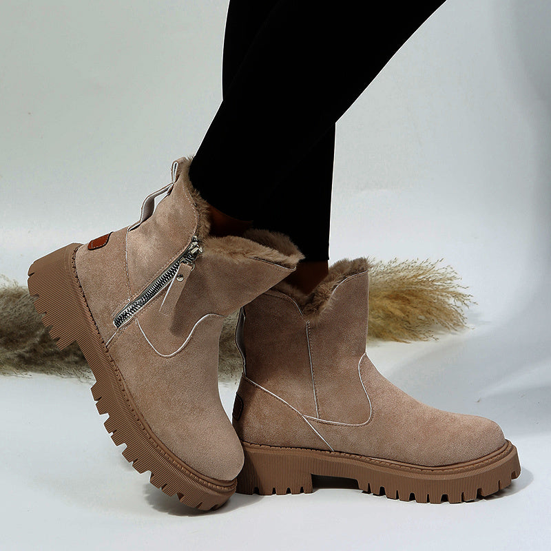 Alison – Dikke Pluche Sneeuwlaarzen van Premium Vegan Suede met Antislipzool