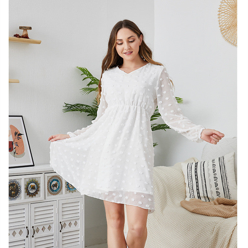 Abigail – Vloeiende Chiffon Lange Mouwen V-Hals Zoete Tuniekjurk