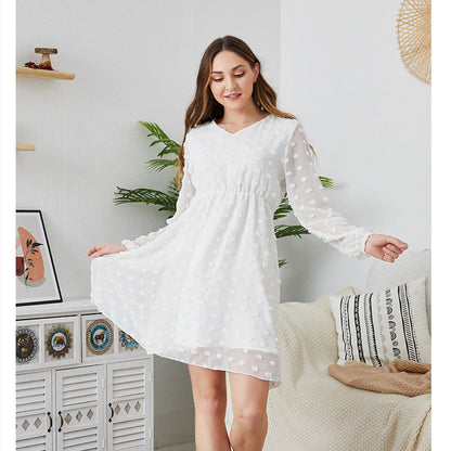 Abigail – Vloeiende Chiffon Lange Mouwen V-Hals Zoete Tuniekjurk