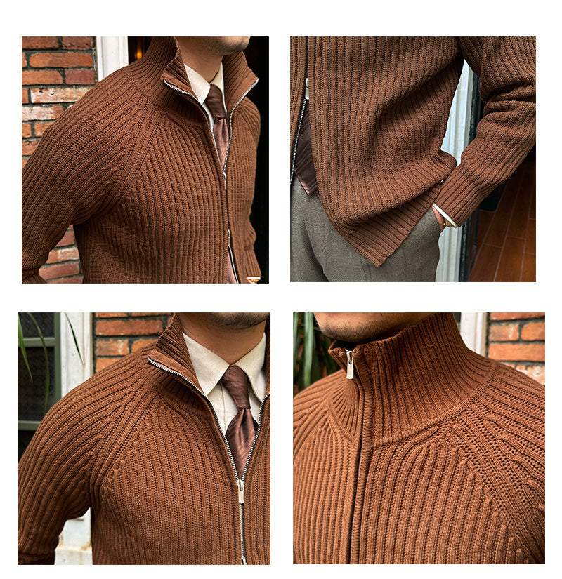 Adam – Klassieke Retro Slim Fit Cardigan met Opstaande Kraag
