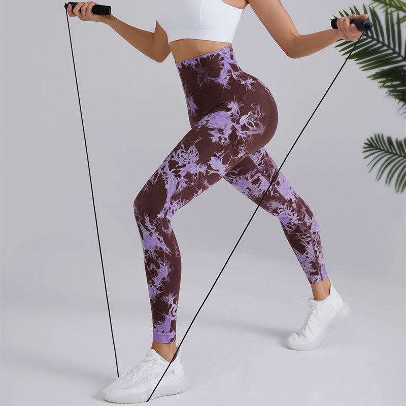 Linda – Hoog getailleerde naadloze yogabroek met batikprint voor dames