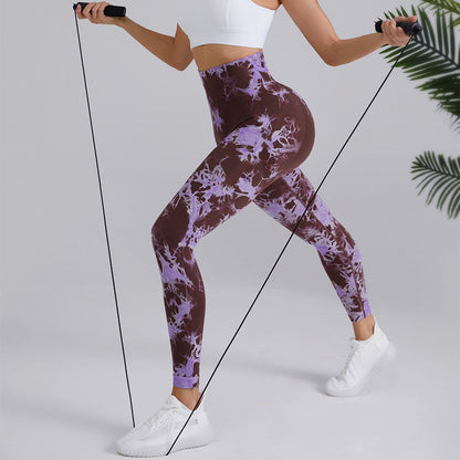 Linda – Hoog getailleerde naadloze yogabroek met batikprint voor dames