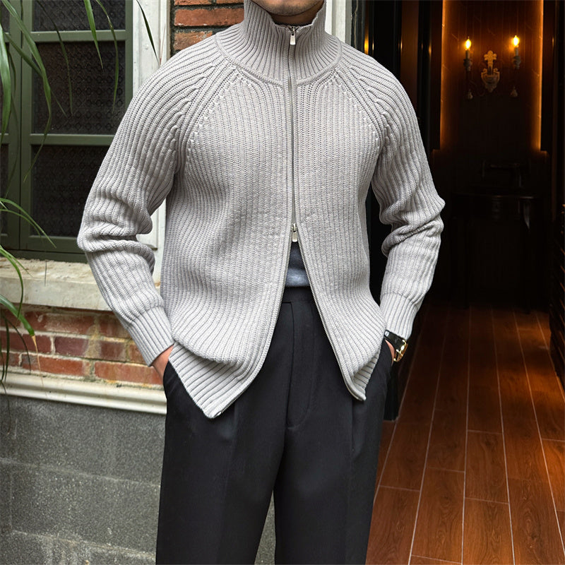 Adam – Klassieke Retro Slim Fit Cardigan met Opstaande Kraag