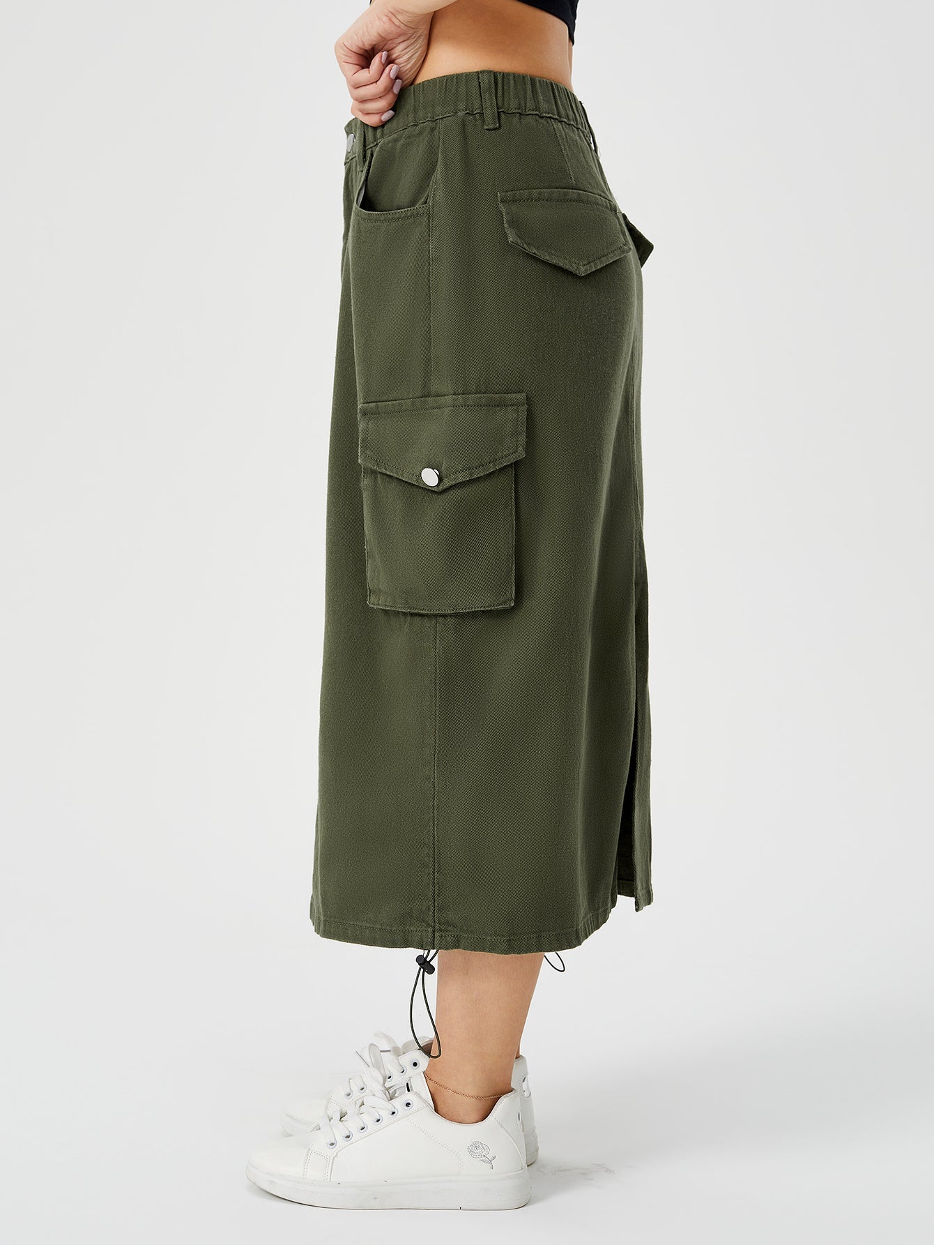 Amelia – Langer Cargo-Rock für Damen mit hohem Bund und Frontschlitz
