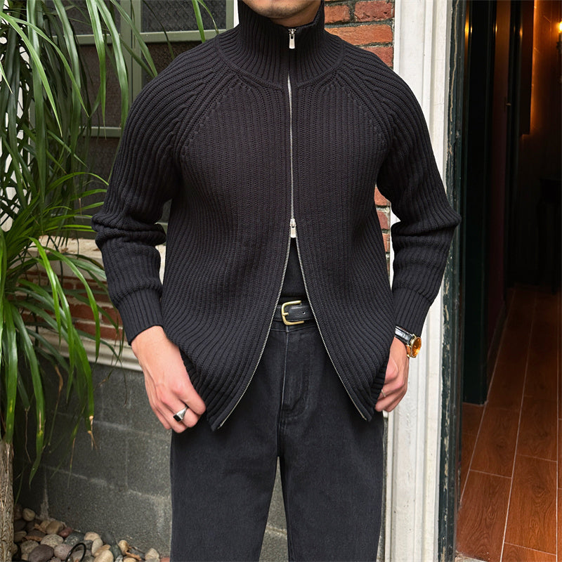 Adam – Klassieke Retro Slim Fit Cardigan met Opstaande Kraag