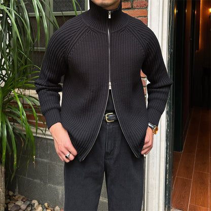 Adam – Klassieke Retro Slim Fit Cardigan met Opstaande Kraag
