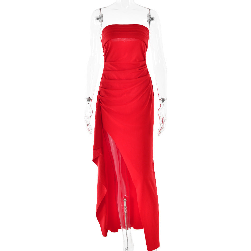 Anne – Strapless Langjurk met Split en Plissé voor Dames