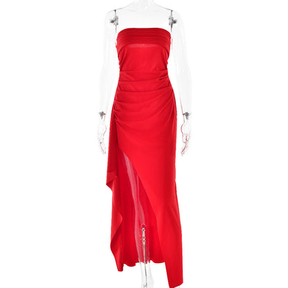 Anne – Strapless Langjurk met Split en Plissé voor Dames